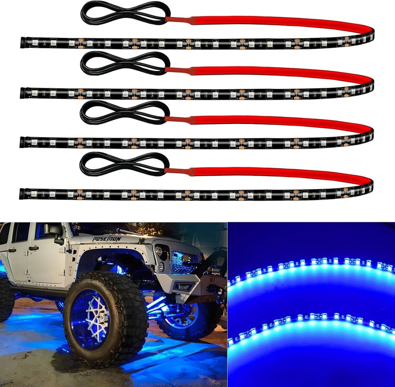 Miisiya شريط إضاءة LED قابل للتوصيل 12 فولت بطول 24 بوصة أضواء LED زرقاء للسيارة وعربة الجولف والدراجة النارية والقارب والشاحنة وخزانة مقاومة للماء، 4 عبوات - Image 1
